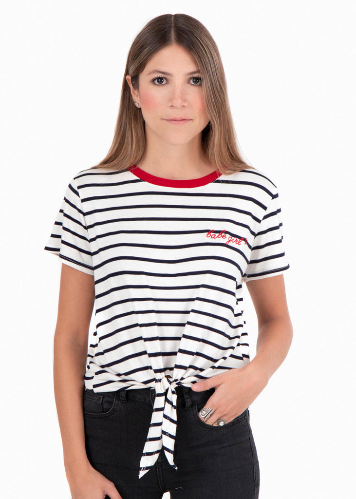 Camiseta rayas bordado para mujer - Flashy