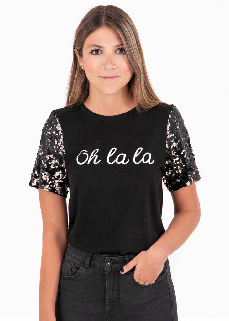 Camiseta estampada "Oh la la"  para mujer flashy