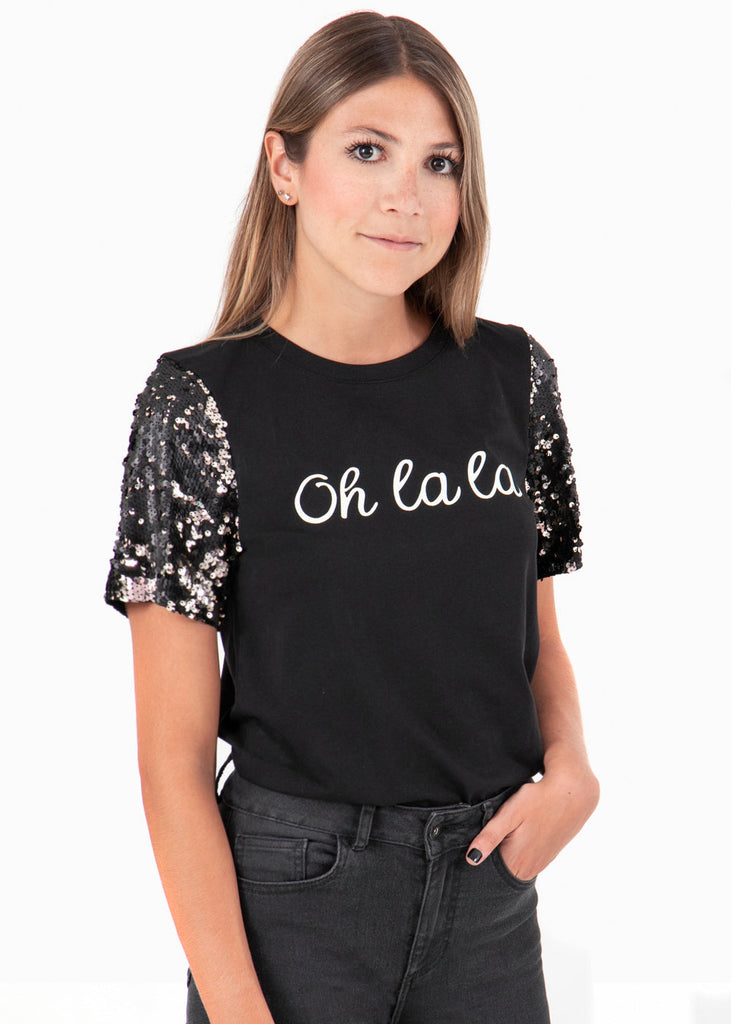 Camiseta estampada "Oh la la"  para mujer flashy