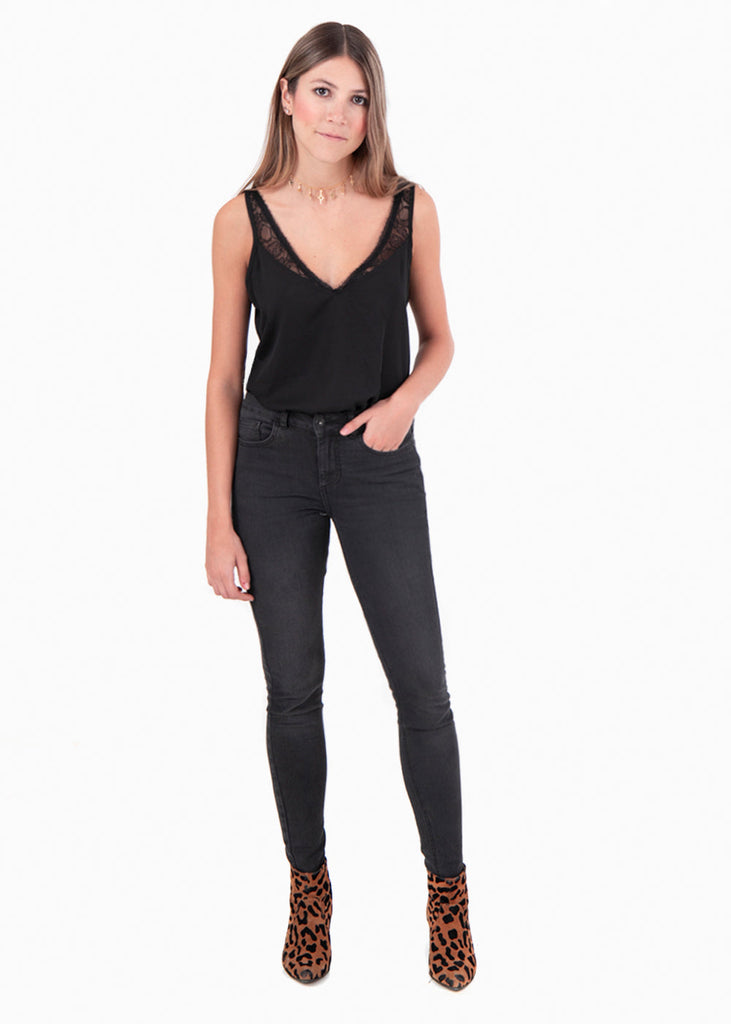 Blusa con escote de encaje para mujer - Flashy