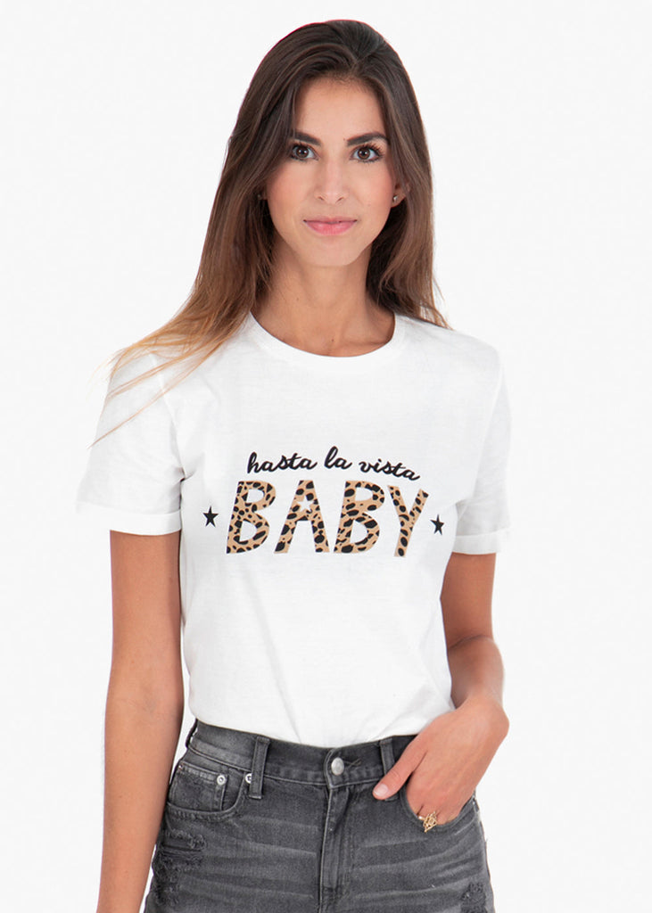 Camiseta estampada "Hasta la vista baby" para mujer flashy