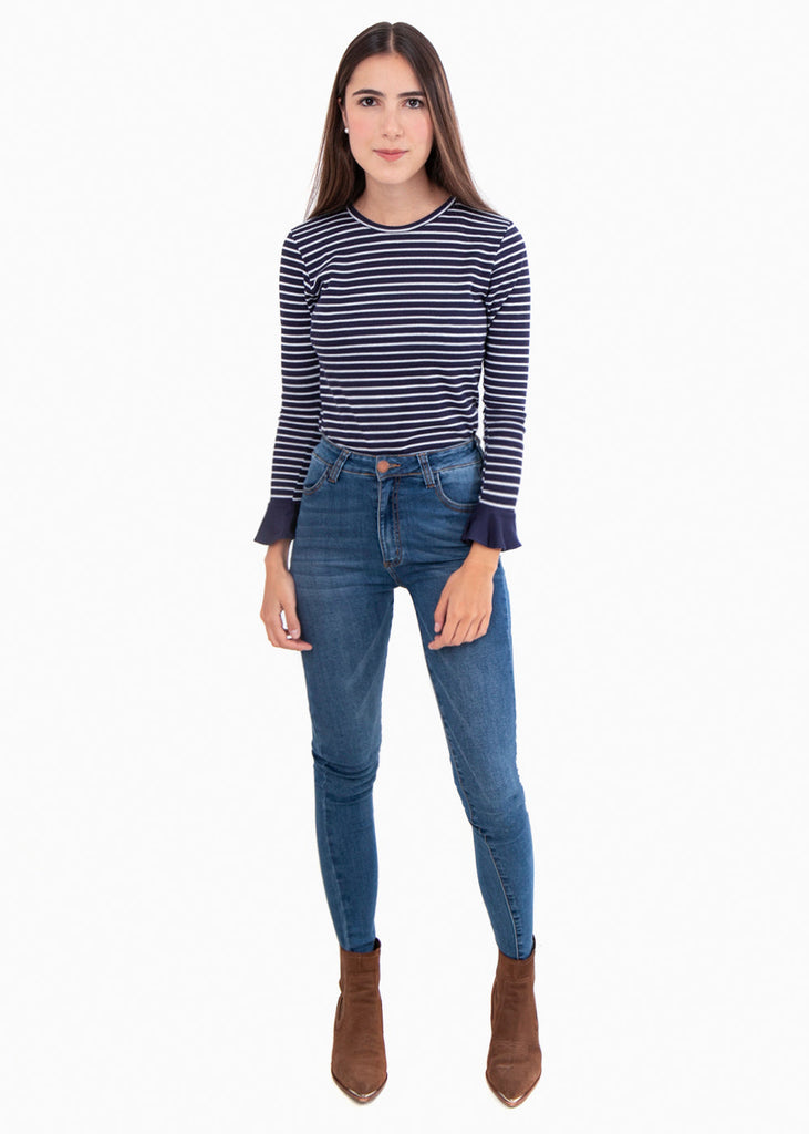 Blusa rayas manga larga para mujer - Flashy
