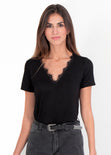 Camiseta cuello en V con encaje para mujer - Flashy