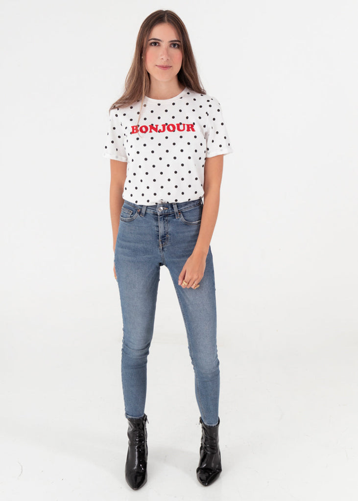 Camiseta estampada "Bonjour" color blanco para mujer - Flashy