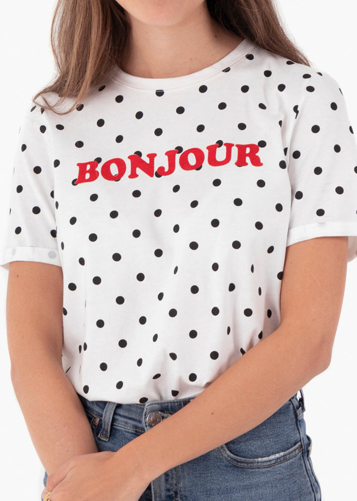 Camiseta estampada "Bonjour" color blanco para mujer - Flashy