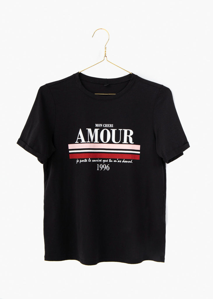 Camiseta estampada "Amour" color negro para mujer - Flashy