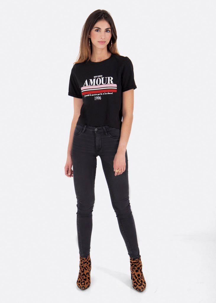 Camiseta estampada "Amour" color negro para mujer - Flashy