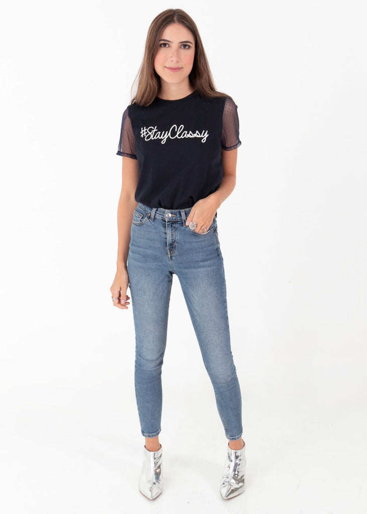 Camiseta estampada "Stay Classy" para mujer flashy
