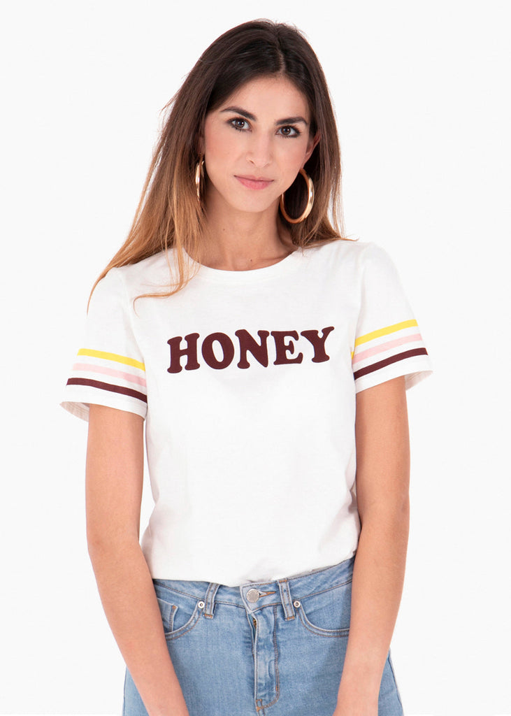Camiseta estampada "Honey" color blanco para mujer - Flashy