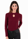 Blusa manga larga con choker color vino para mujer - Flashy