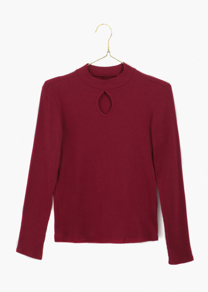 Blusa manga larga con choker color vino para mujer - Flashy