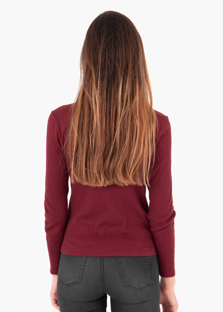 Blusa manga larga con choker color vino para mujer - Flashy