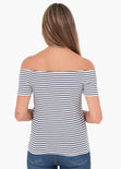 Blusa rayas off shoulder color blanco para mujer - Flashy