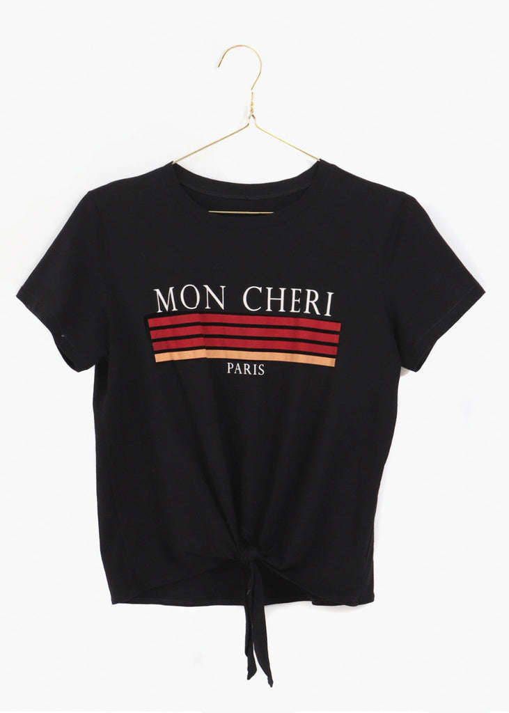 Camiseta color negro estampada "Mon Cherie" para mujer flashy