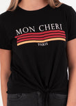 Camiseta color negro estampada "Mon Cherie" para mujer flashy