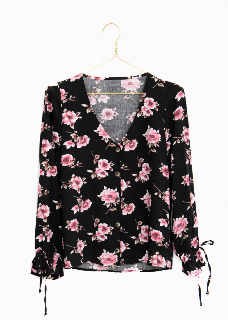 Blusa de flores con botones de pasta para mujer - Flashy