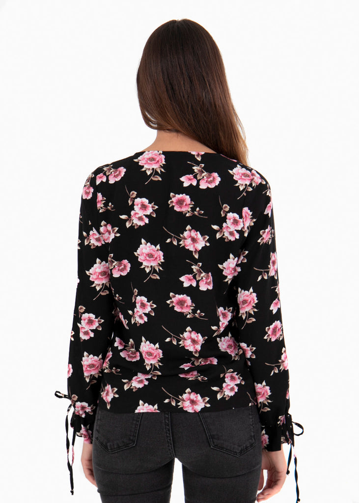 Blusa de flores con botones de pasta para mujer - Flashy