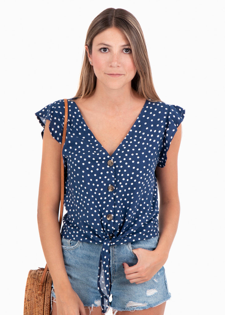 Blusa anudada con estampado de puntos para mujer - Flashy