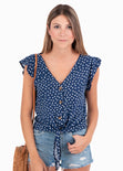 Blusa anudada con estampado de puntos para mujer - Flashy