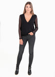 Blusa cruzada con detalle de malla en mangas para mujer - Flashy