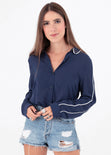 Blusa manga larga con detalle en contraste para mujer - Flashy
