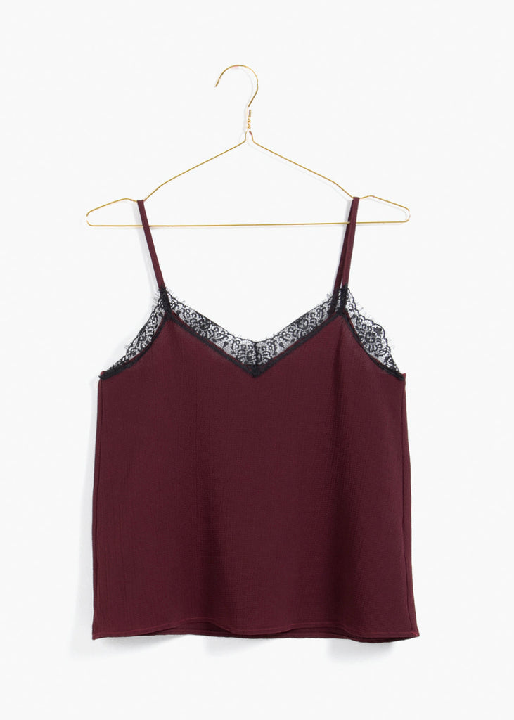 Blusa color vinotinto de tiras, cuello en v con encaje para mujer flashy
