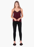 Blusa color vinotinto de tiras, cuello en v con encaje para mujer flashy