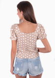 Blusa con anudado en escote y estampado de puntos para mujer - Flashy