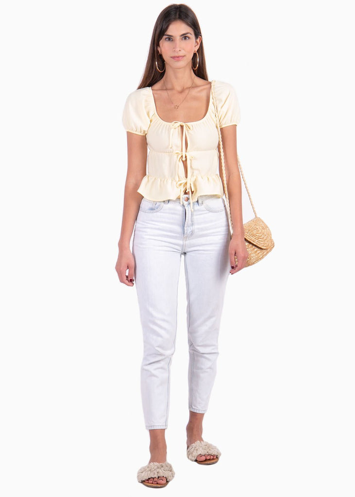Blusa con escote cuadrado y anudados en frente para mujer - Flashy