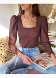 Blusa con escote cuadrado y mangas embombadas para mujer - Flashy