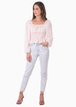 Blusa con escote cuadrado y recogido en cintura para mujer - Flashy