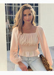 Blusa con escote cuadrado y recogido en cintura para mujer - Flashy
