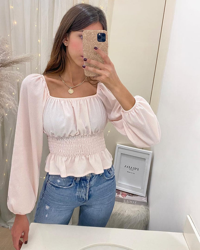 Blusa con escote cuadrado y recogido en cintura para mujer - Flashy