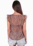Blusa con estampado de animal print y encaje en escote para mujer - Flashy
