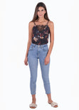 Blusa con estampado de flores y encaje en escote para mujer - Flashy