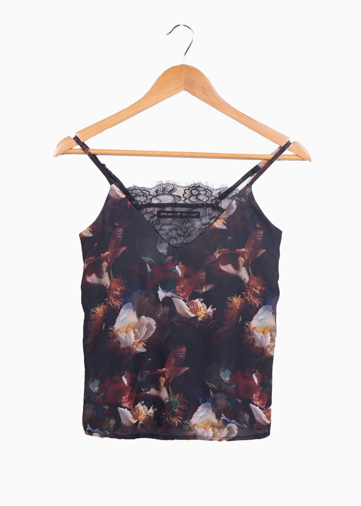 Blusa con estampado de flores y encaje en escote para mujer - Flashy