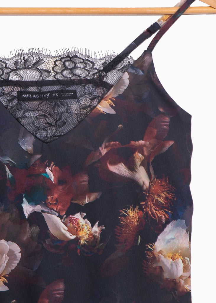 Blusa con estampado de flores y encaje en escote para mujer - Flashy
