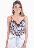 Blusa con estampado de flores y encaje en escote para mujer - Flashy