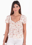 Blusa con estampado de flores y mangas embombadas para mujer - Flashy