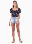 Blusa con estampado de flores y mangas embombadas para mujer - Flashy