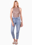 Blusa con estampado de leopardo cuello alto manga sisa para mujer - Flashy