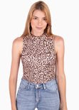 Blusa con estampado de leopardo cuello alto manga sisa para mujer - Flashy