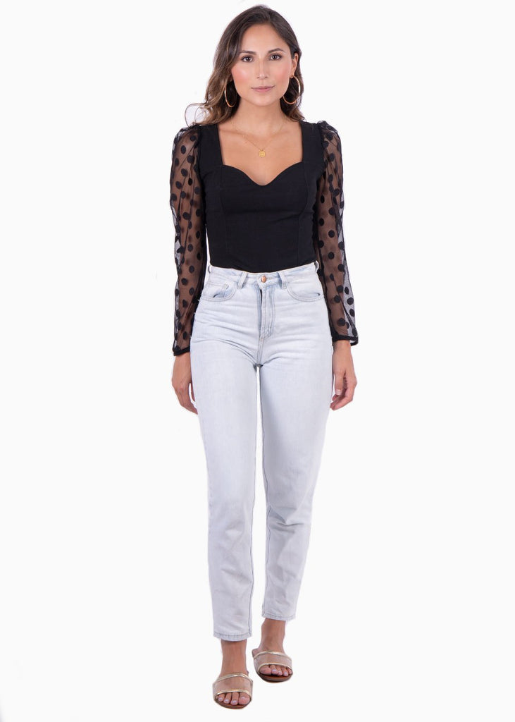 Blusa con manga larga transparente y puntos para mujer - Flashy