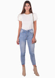 Blusa con mangas embombadas de encaje para mujer - Flashy