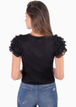 Blusa con mangas embombadas de encaje para mujer - Flashy