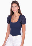 Blusa con mangas embombadas y escote cuadrado para mujer - Flashy
