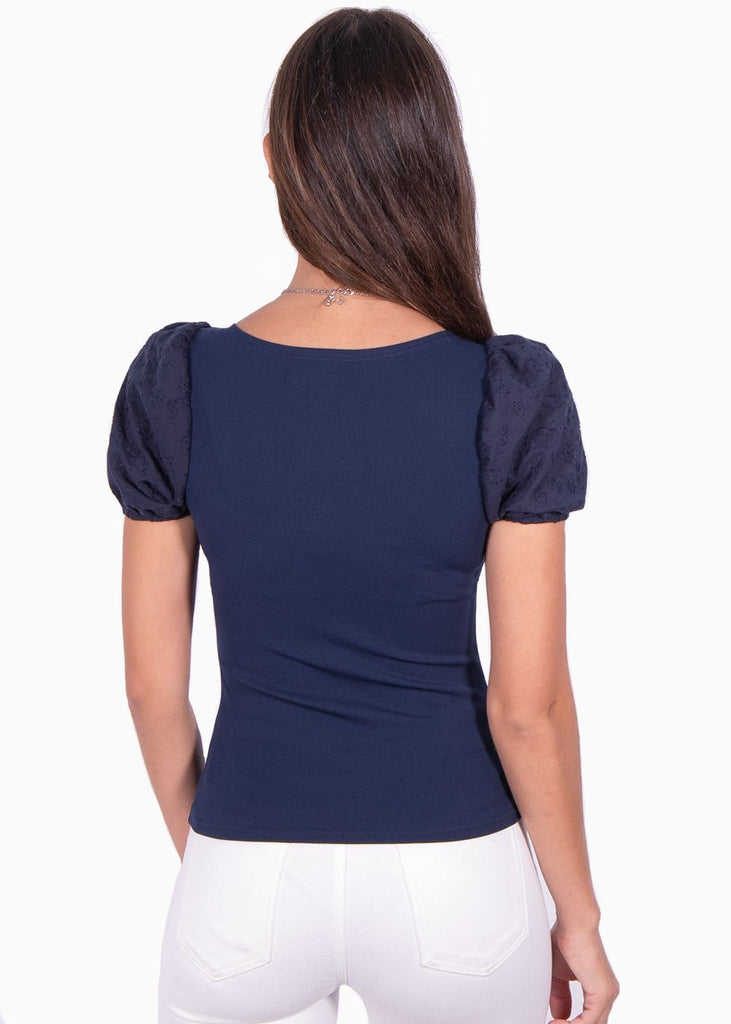 Blusa con mangas embombadas y escote cuadrado para mujer - Flashy