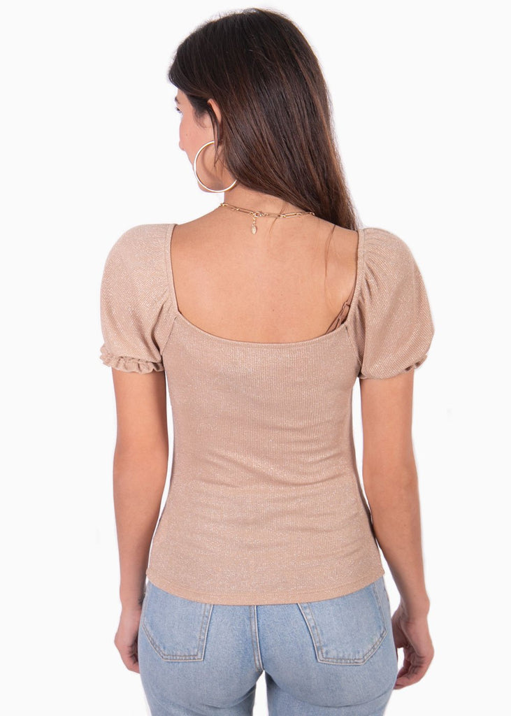 Blusa con recogido en escote y mangas embombadas para mujer - Flashy