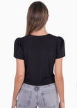Blusa corta con recogido y mangas de ojalillo para mujer - Flashy