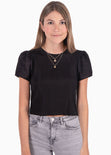 Blusa corta con recogido y mangas de ojalillo para mujer - Flashy